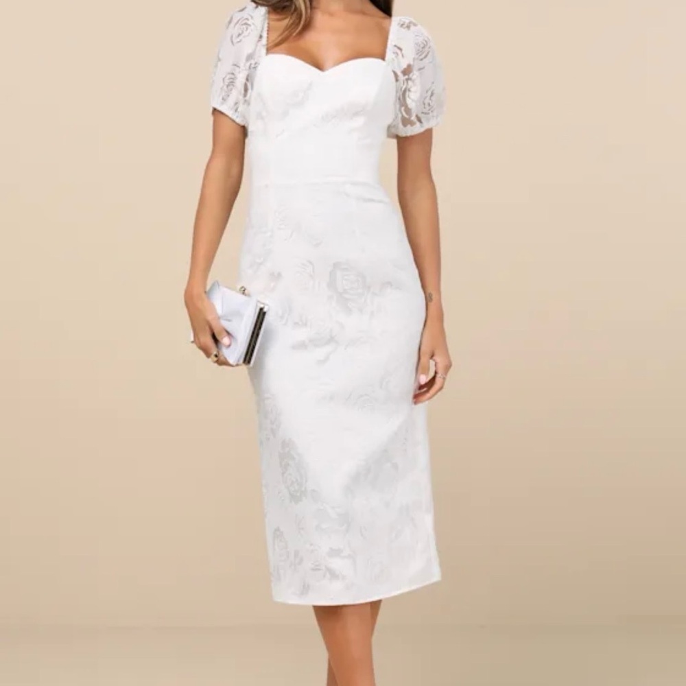 Lulu's White Floral Lace Midi Dress